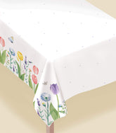 Elegant Tulip Garden Flannel Back Tablecover, 52" x 90" (1 Count ) - Premium Plastic, Vibrant Floral Design, Perfect for Spring/Summer Events